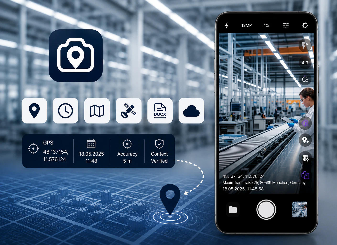 Aplikasi untuk foto dengan koordinat GPS, alamat dan masa