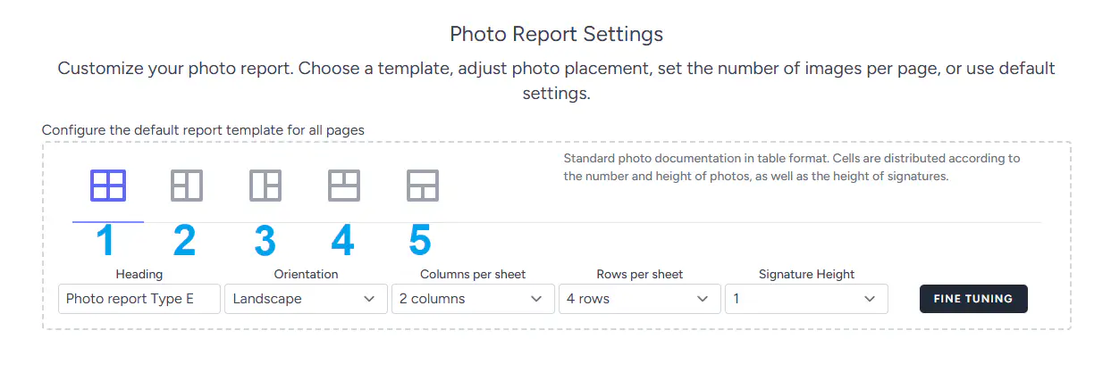 Ustawienia układu raportu fotograficznego