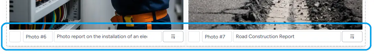 Legendas para fotos no relatório fotográfico