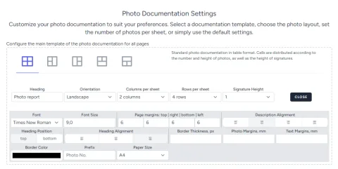 What templates are available for photo reports and how customizable are they?
