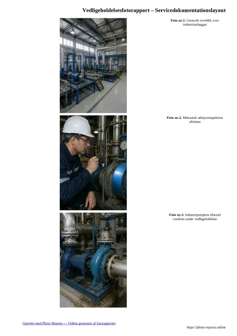 Vedligeholdelsesfotorapport – Servicedokumentationslayout