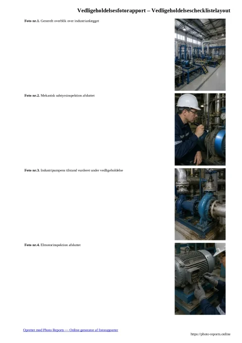 Vedligeholdelsesfotorapport – Vedligeholdelseschecklistelayout