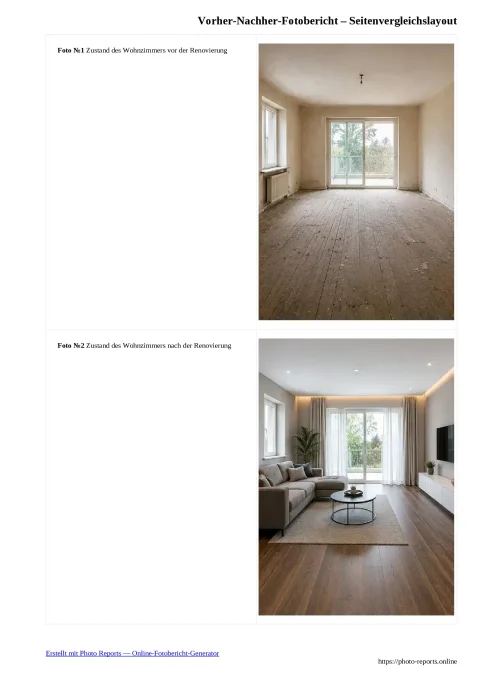 Vorher-Nachher-Fotobericht – Seitenvergleichslayout