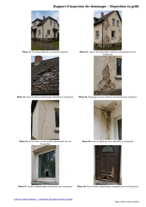 Rapport d'inspection des dommages – Disposition en grille