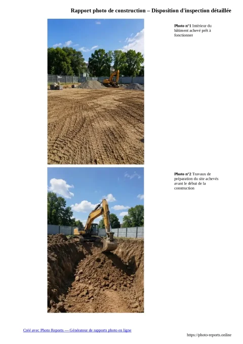 Rapport photo de construction – Disposition d'inspection détaillée