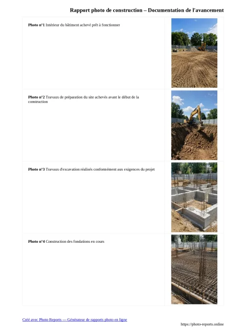 Rapport photo de construction – Documentation de l'avancement