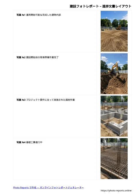 建設フォトレポート – 進捗文書レイアウト
