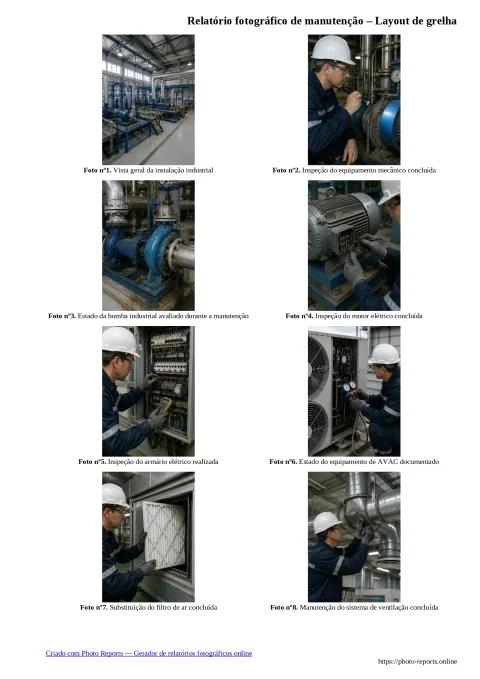 Relatório fotográfico de manutenção – Layout de grelha