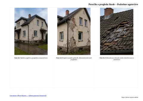 Poročilo o pregledu škode – Podrobne ugotovitve