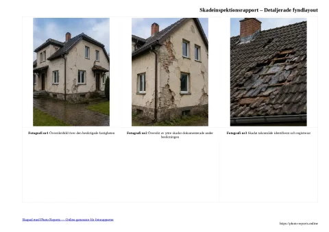 Skadeinspektionsrapport – Detaljerade fyndlayout
